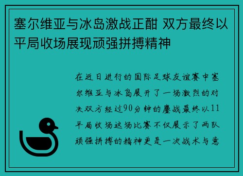 塞尔维亚与冰岛激战正酣 双方最终以平局收场展现顽强拼搏精神